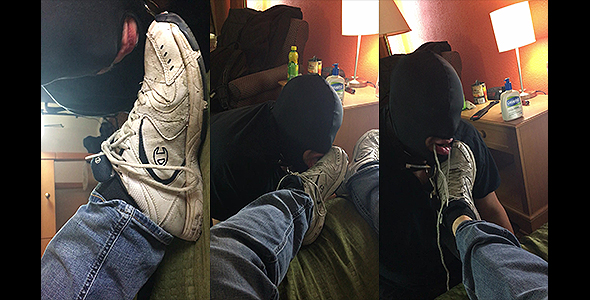 Fag worships Masters nasty sneakers in hotel room