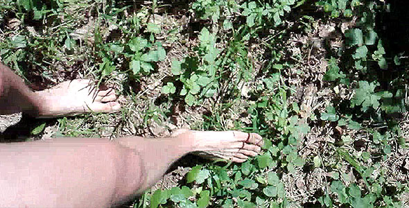 walking barefoot deep into the woods !