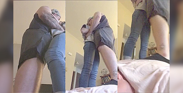 Standing on faggot and making out with girlfriend