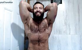 BEARDED HAIRY MUSCLE SHOWS OFF ARMPITS, UPPER BODY