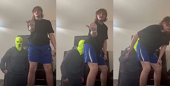 Alpha tells slave to pull finger 