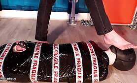 Caged And Ruined Orgasm In Tight Pallet Wrap