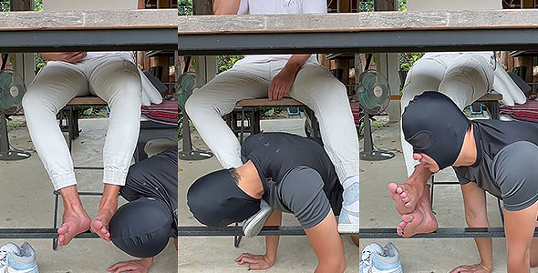 Dominant Arab Master punishes and humiliates slave, rough foot worship, spit, spanks and more