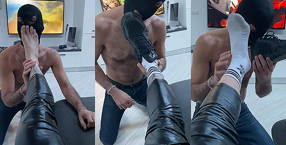 Slave massage and licks Master's feet